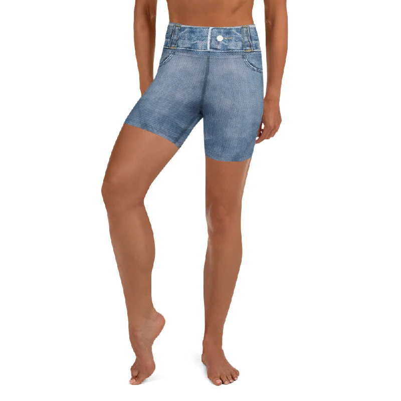 Can't Beat Denim Jeans Print Yoga Shorts