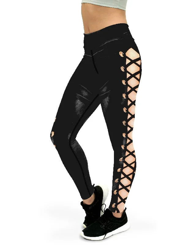 Stock Clearance Faux Lace Up Yoga Pants