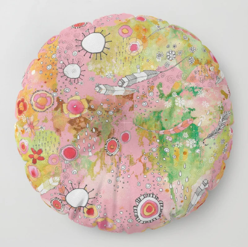 Quick Sale Floor / Meditation Cushion 'Feathers, Flowers Showers in pink'