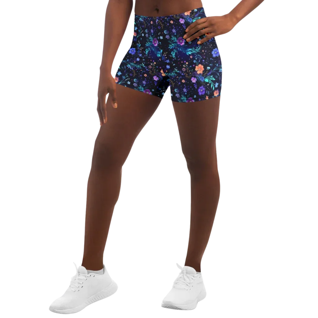 Shop the Weekend Away GALACTIC FLORAL YOGA SHORTS - DIVINE GEOMETRY & COMFORT