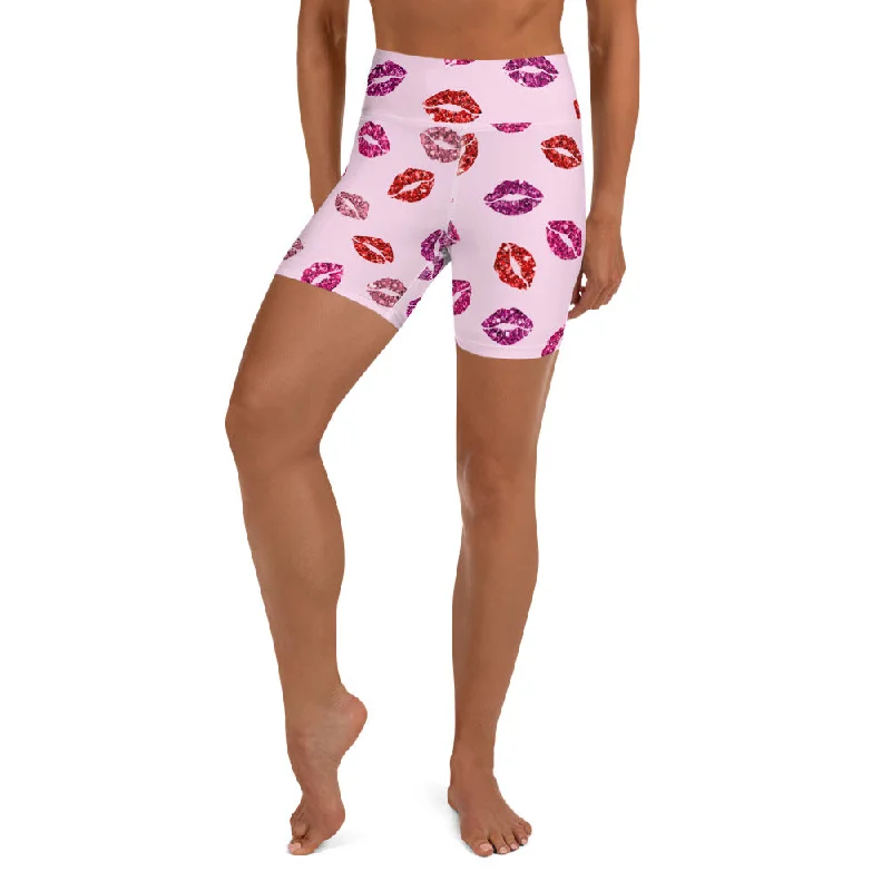 Limited Supply Glitter Print Kisses Yoga Shorts