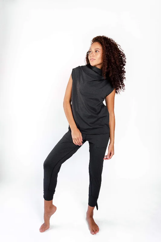 Weekend Discounts to Love Goddess Cowl Tank in Jet Black by Yoga Democracy