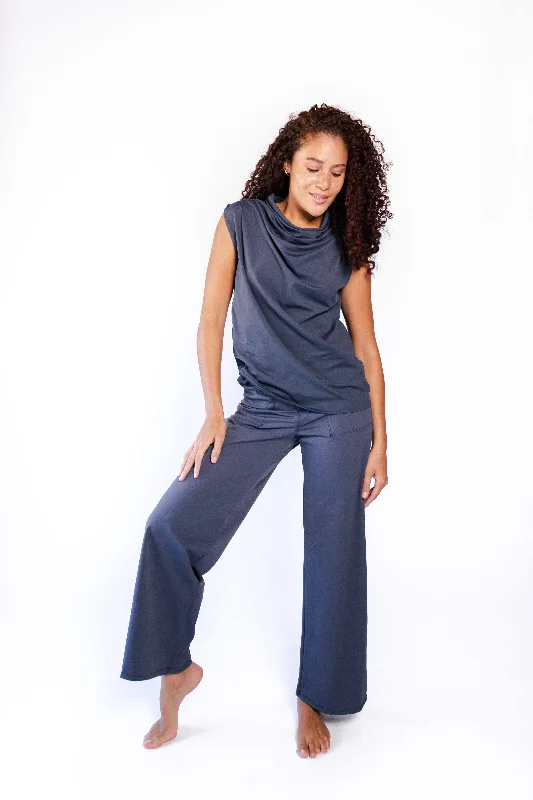 Weekend Specials to Savor Goddess Cowl Tank in Navy Blue by Yoga Democracy