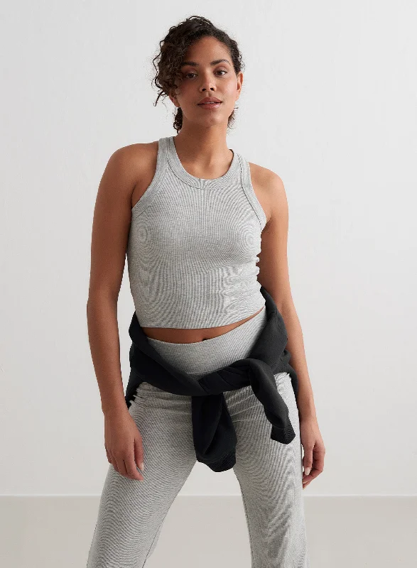 Weekend Discounts to Delight Grey Melange Ease Ribbed Tank Top