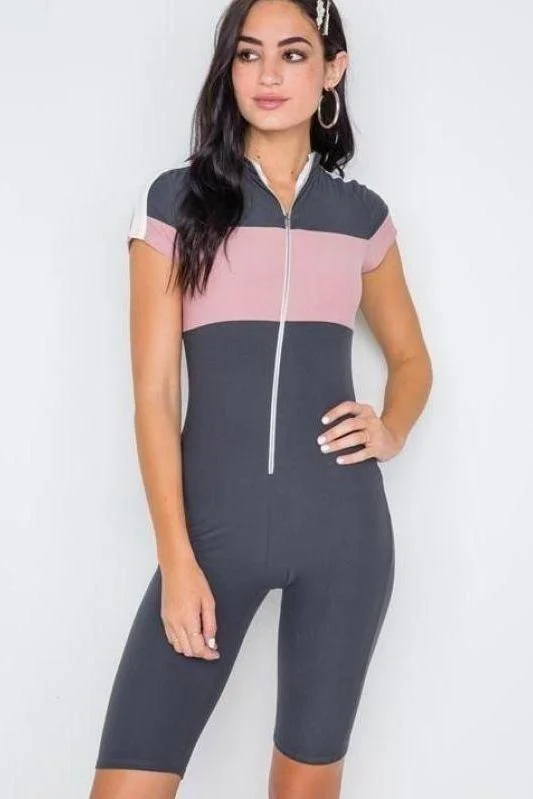 Weekend Bargains to Enjoy Grey Pink Cycling Romper