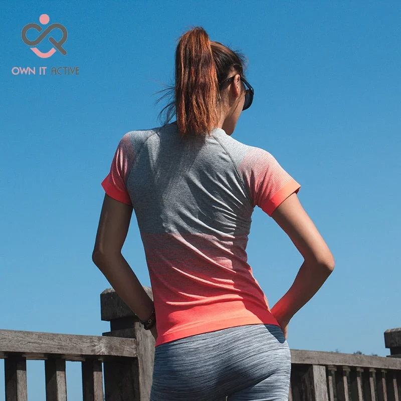 Steal Deal Gym Women's Sport Shirts Quick Dry Running T-shirt Sleeve Fitness Clothes Tees & Tops Deporte Mujer P096