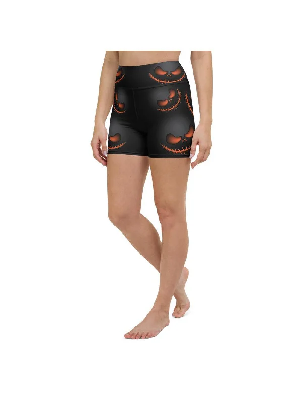 Don't Delay Halloween Evil Pumpkin Grin Yoga Shorts