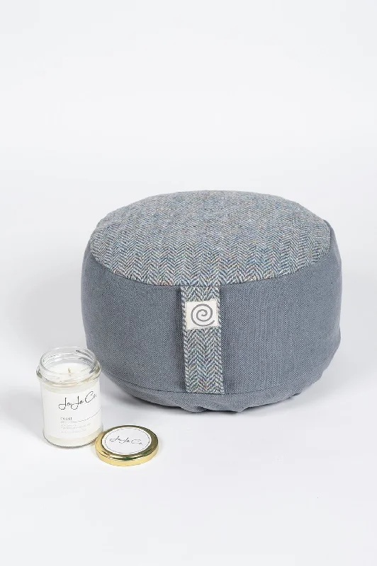 One-Day Only Harris Tweed Spelt Meditation Cushion with Scottish Coast Candle