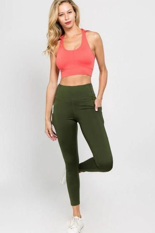 Your Weekend, Your Savings High Waist Tech Pocket Army Green Leggings