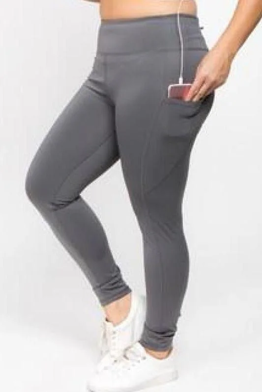 Make Your Weekend Count with Savings High Waist Tech Pocket CHARCOAL leggings (Plus-Size)