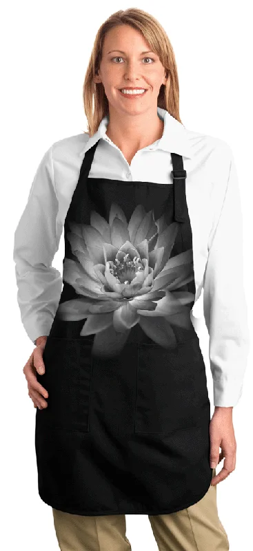 Weekend Savings Fiesta Ladies Lotus Flower Full Length Apron with Pockets - Black