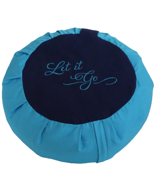 Weekend Discounts You Deserve Let it Go Zafu Cushion, Navy on Aqua