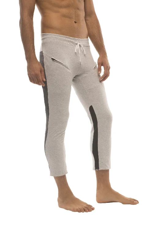 Reduced Price Mens 4/5 Zipper Pocket Capri Yoga Pants (GREY w/Charcoal & Black) by 4-rth