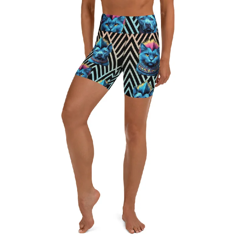 Half Price Mohawk Cats & Dogs Yoga Shorts