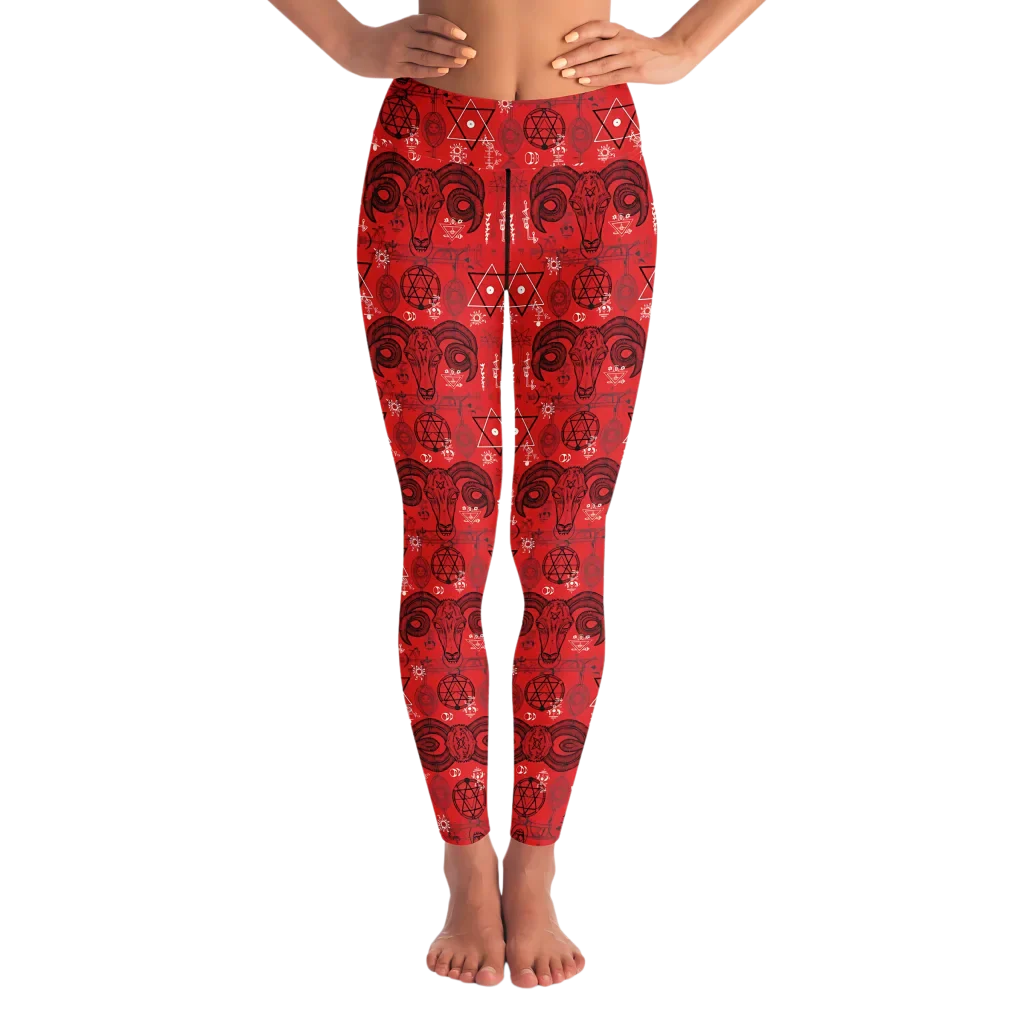 Buy Today MYSTIC-SYMBOLS RED YOGA LEGGINGS WITH POCKET – SACRED POWER