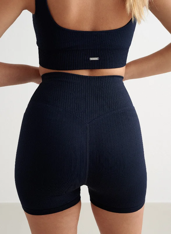 Weekend Savings Bonanza Navy Ribbed Midi Biker Shorts