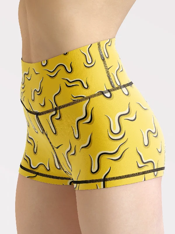 Early Bird Neon Drippy (Yellow) Yoga Shorts
