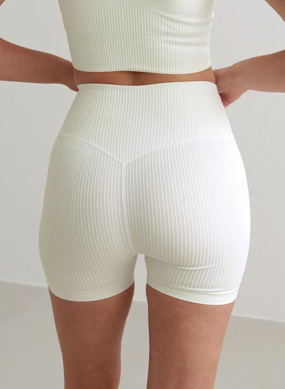 Weekend Savings Spree Off-White Ribbed Midi Biker Shorts