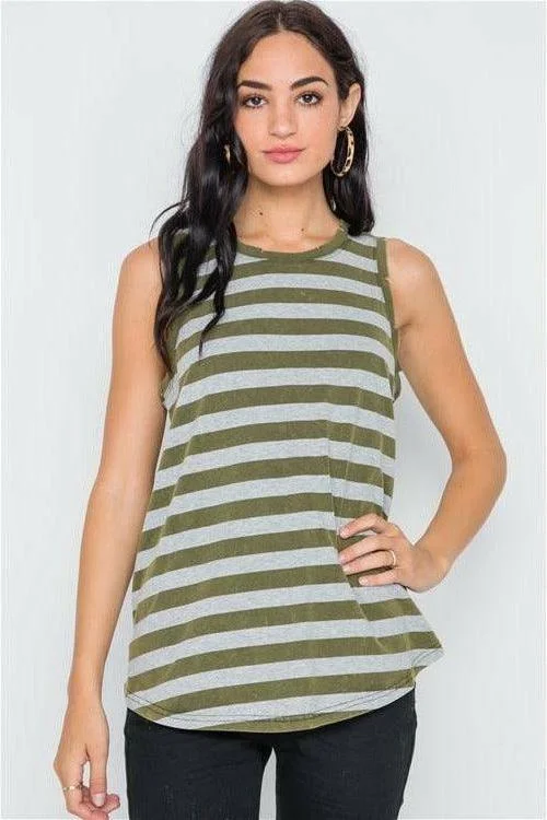 Super Deal Olive Color-Block Distressed Yoga Tank Top