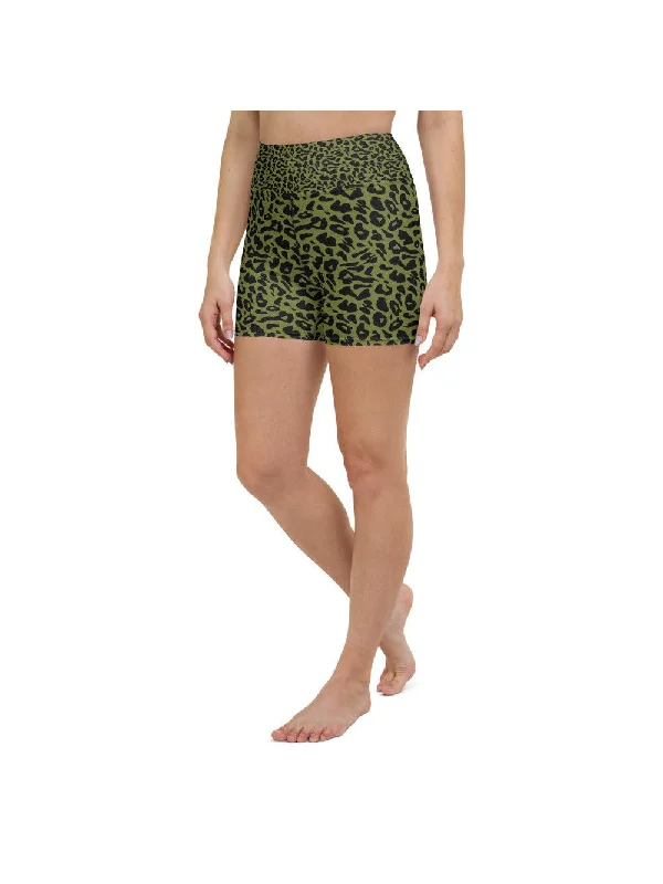 Weekend Savings Delight Olive Green Leopard Skin Yoga Shorts