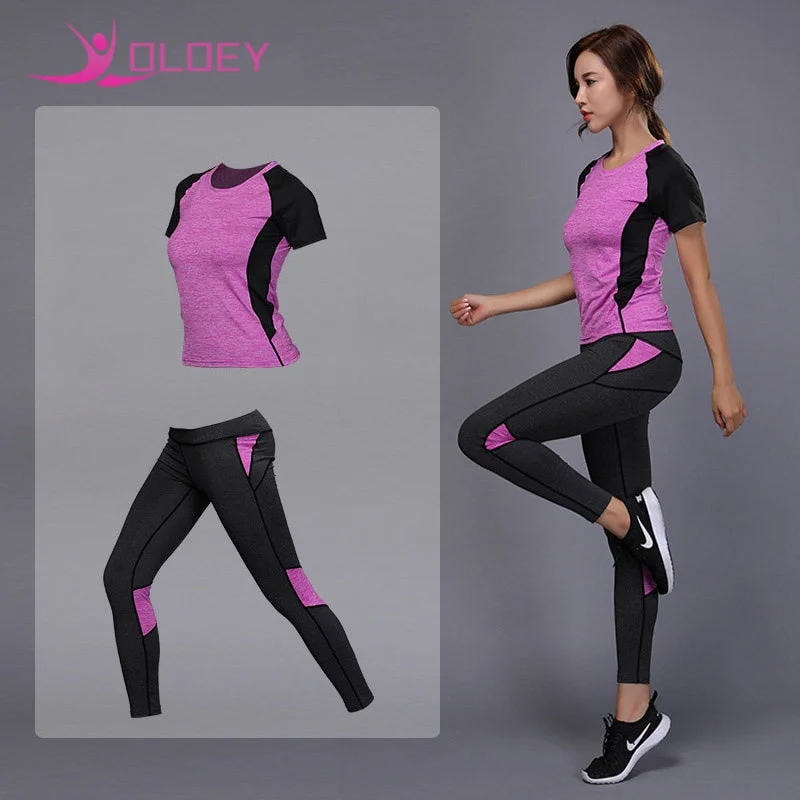 Cash Savings OLOEY Women's sportswear Yoga Set Fitness Gym Clothes Running Tennis Shirt+Pants Yoga Leggings Jogging Workout Sport Suit