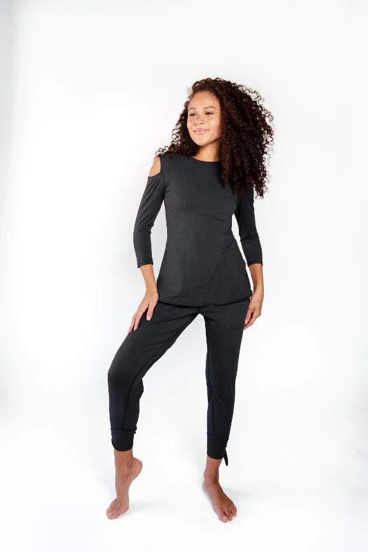 Weekend Deals to Brighten Your Day Open Shoulder Top in Jet Black by Yoga Democracy