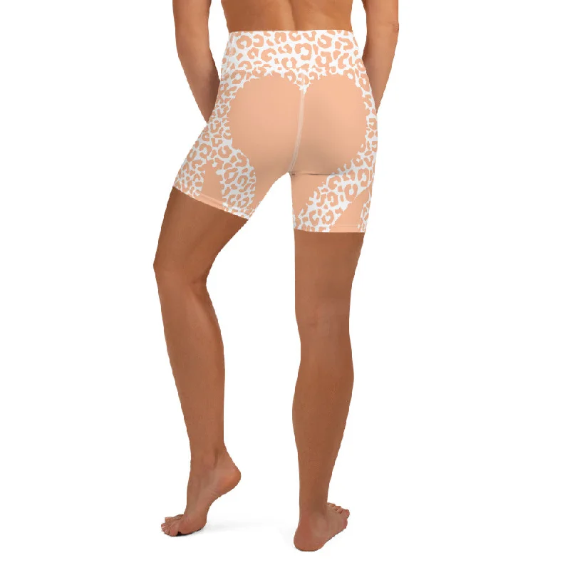 Year-End Deals Peach Leopard Heart Shaped Yoga Shorts