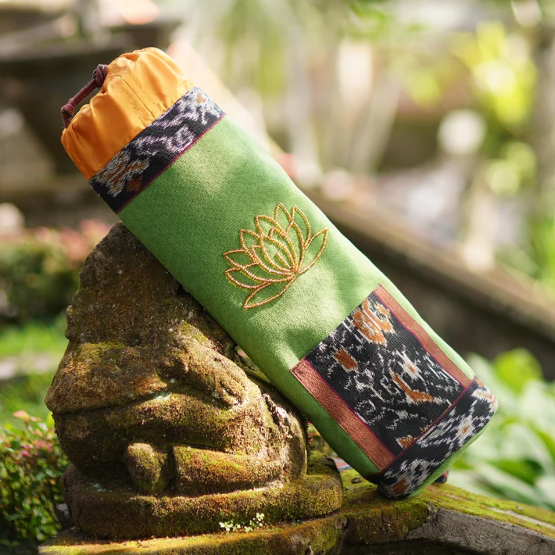 Weekend Bargains to Relish Petite Golden Lotus Drawstring Ikat Cotton Yoga Mat Bag