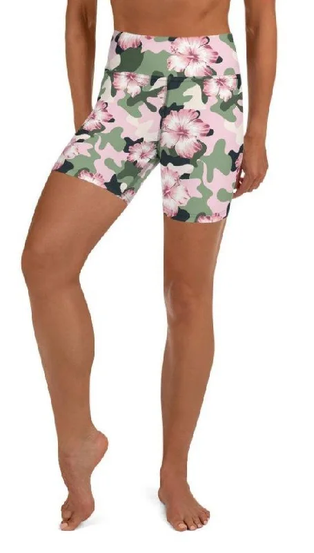 Weekend Discounts to Relish Pink Flower Camo Yoga Shorts