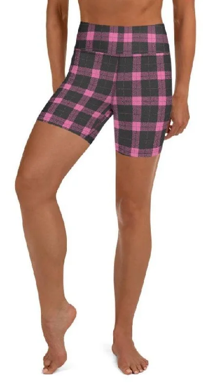 Weekend Deals That Thrill Pink Plaid Print Yoga Shorts