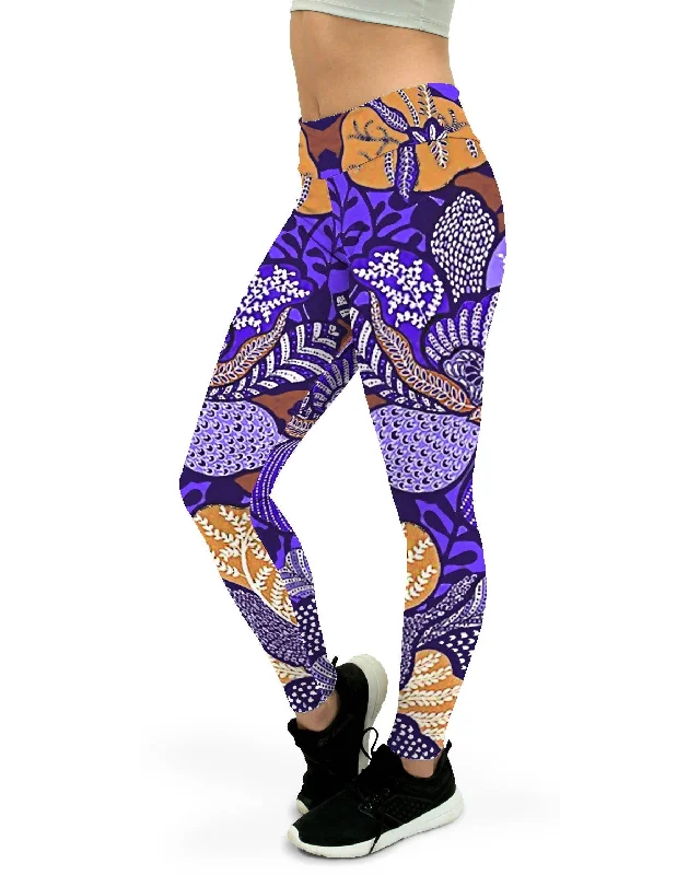 Midnight Sale Purple Batik Floral Yoga Pants