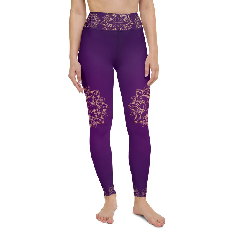 Unmissable Sale Purple Gold Mandala High Waist Womens Yoga Leggings