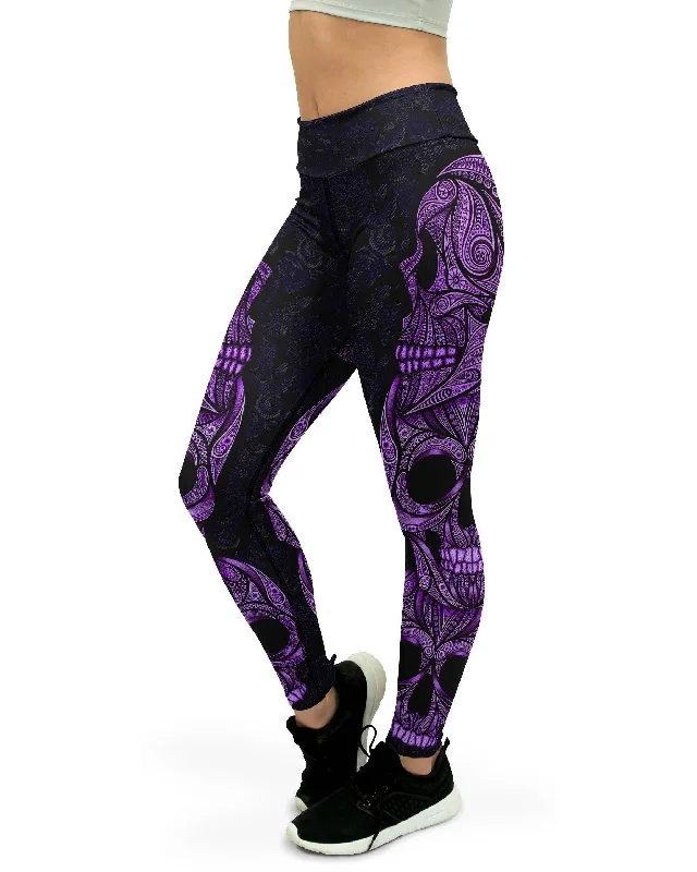 Weekend Discounts to Love Purple Ornamental Skull Yoga Pants