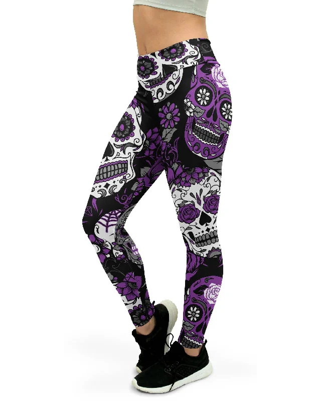 Extra Discount Purple Sugar Skull Yoga Pants