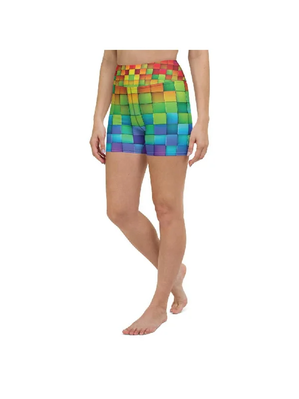 Hurry Up Rainbow Blocks Yoga Shorts