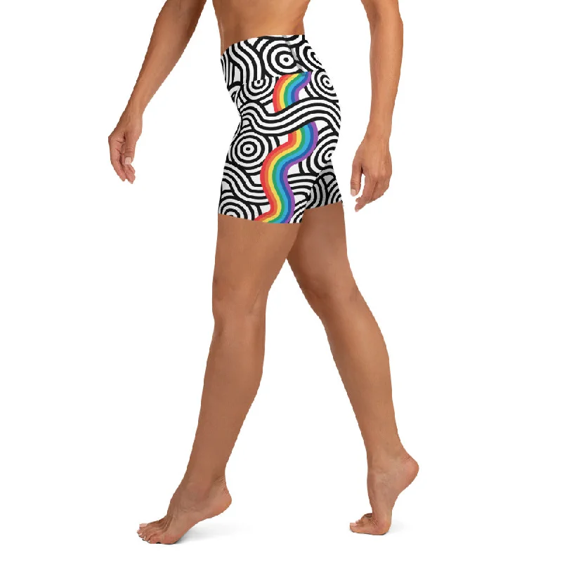 Crazy Savings Rainbow Lines Yoga Shorts