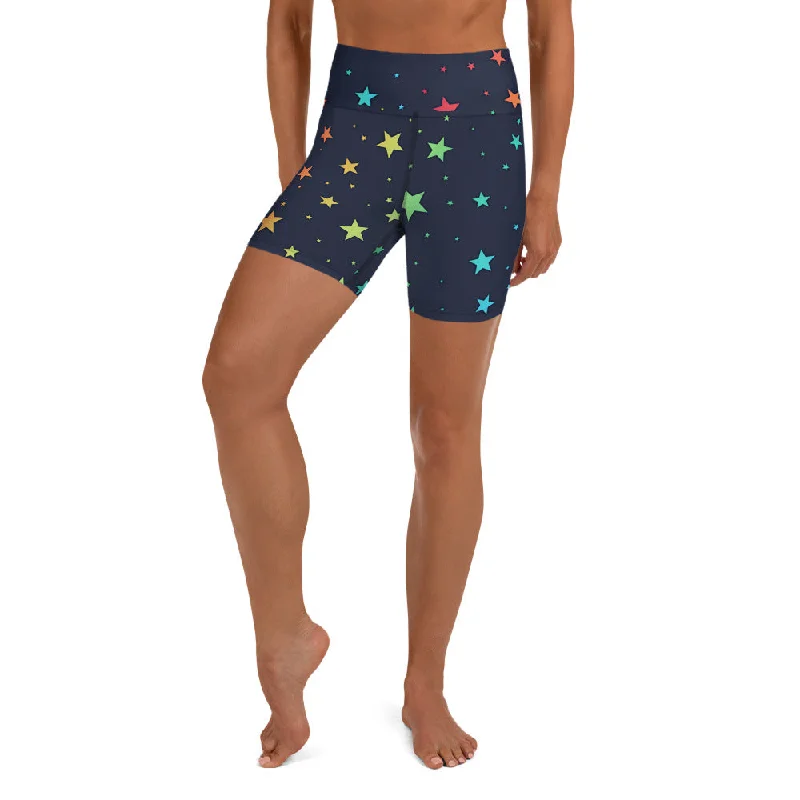 Extra Discount Rainbow Stars Yoga Shorts