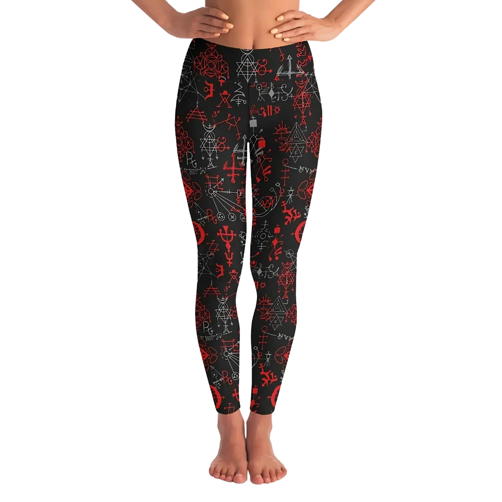 Weekend Offers That Sizzle RED MYSTIC SYMBOLS YOGA LEGGINGS WITH POCKET – SACRED GEOMETRY