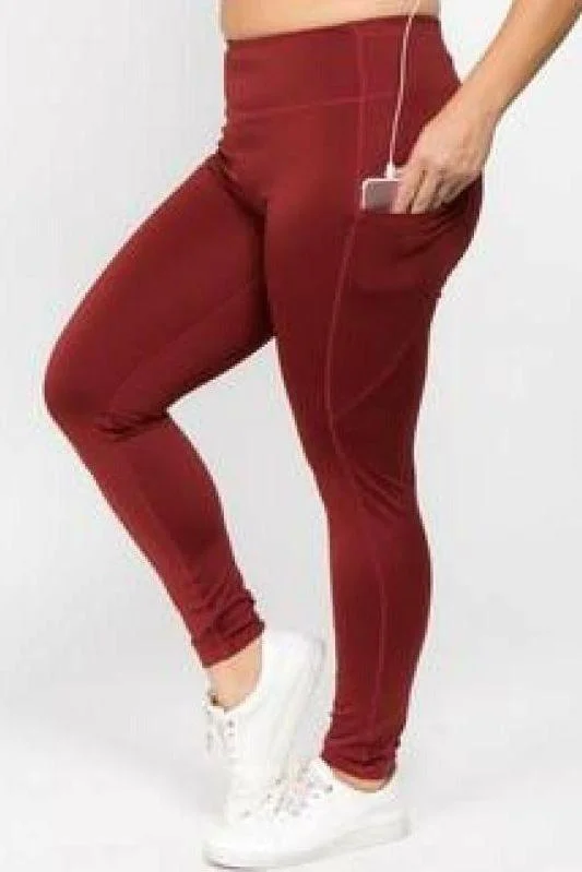 Weekend Specials You Can't Miss Red Wine High Waist Tech Pocket Workout Leggings (Plus-Size)