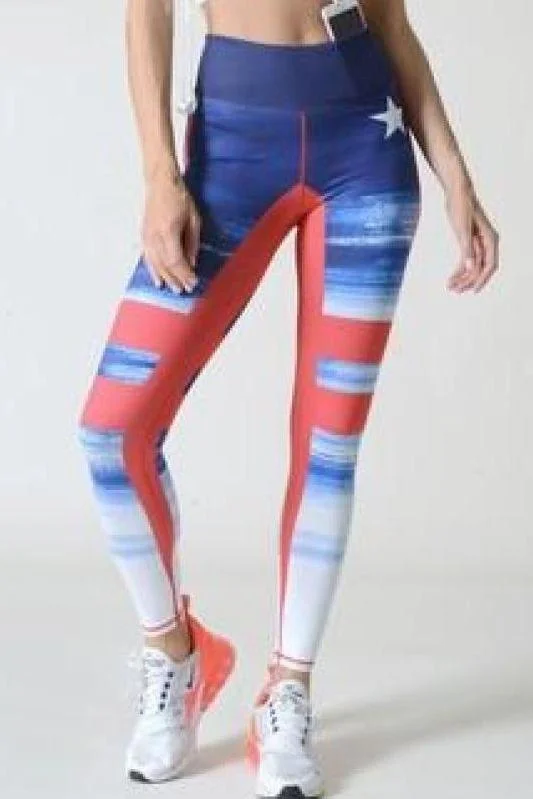 Weekend Deals That Sparkle Red Blue and White Yoga Leggings