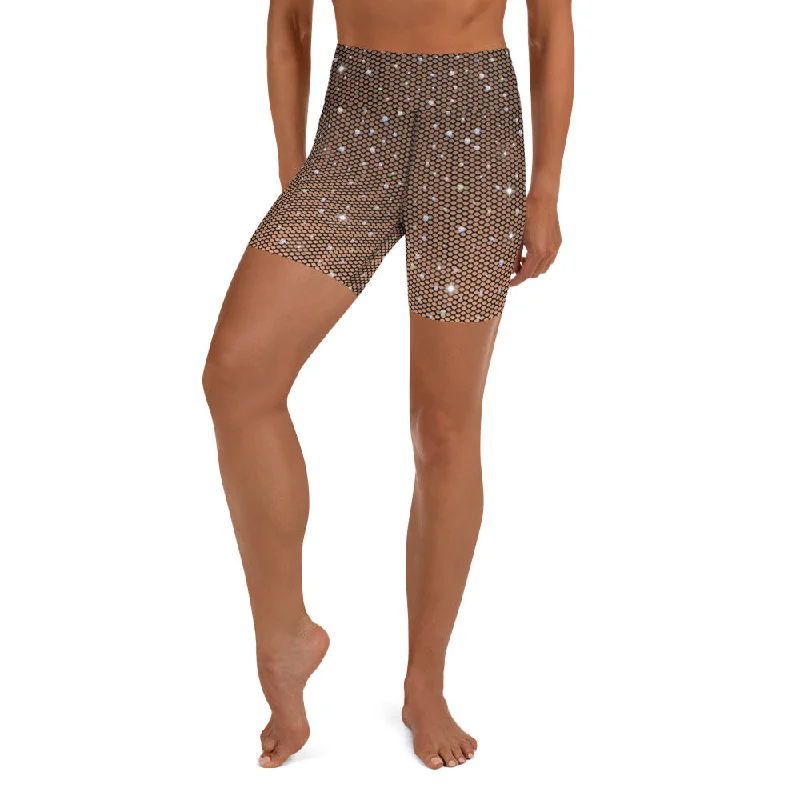 Don't Delay Sparkle Fishnet Print Yoga Shorts