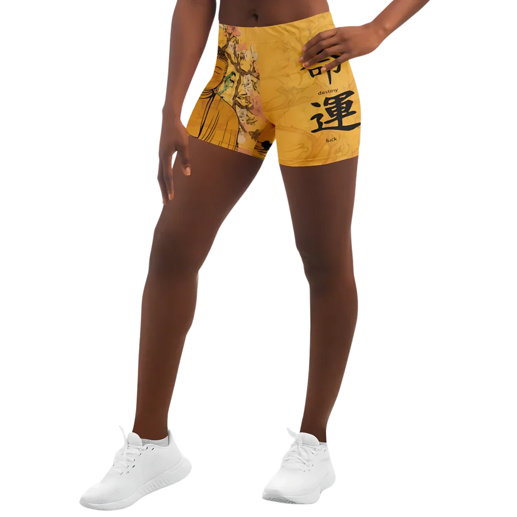 Exclusive Weekend Offers Inside SPIRITUAL BUDDHA SAKURA BLOSSOM YOGA SHORTS - MYSTIC VIBES