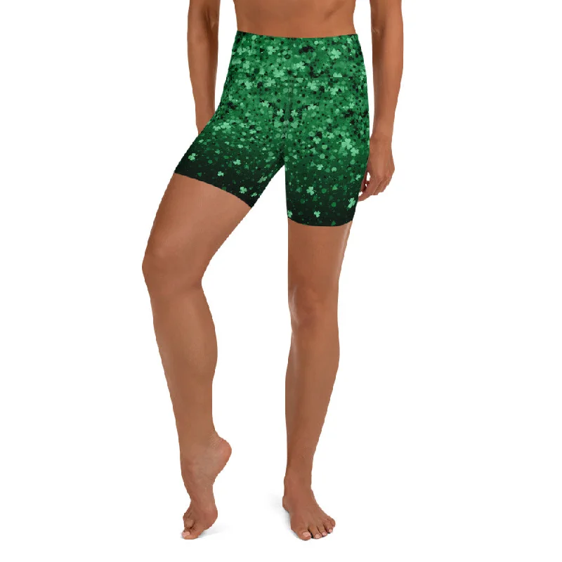Great Deal St. Patrick's Day Glitter Print Yoga Shorts