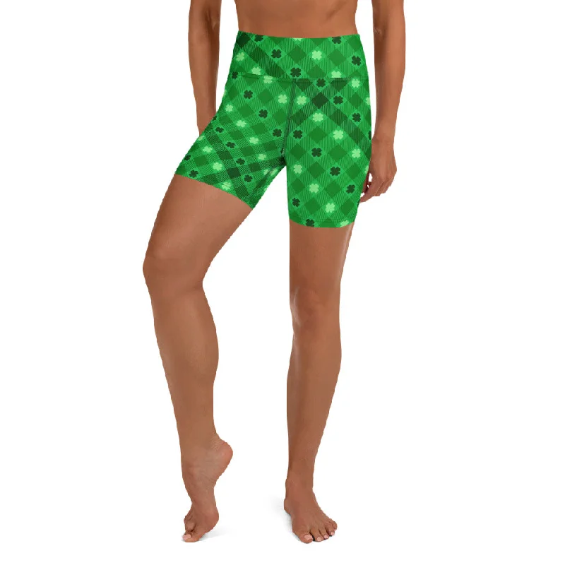 Final Clearance St. Patrick's Day Plaid Yoga Shorts