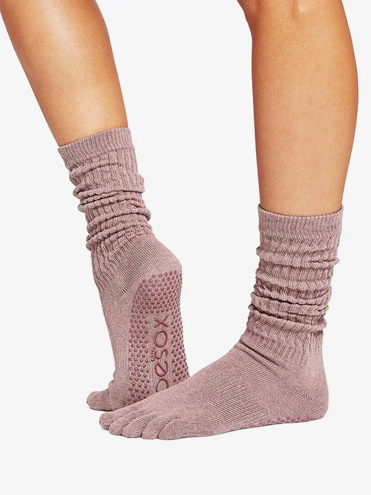 Weekend Savings Sensation ToeSox Full Toe Slouch Grip Socks - Rosy