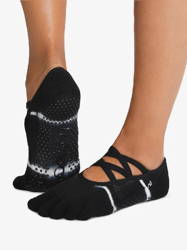 Don't Miss Out ToeSox Full Toe Elle Grip Socks -  Black Tie Dye Stripe