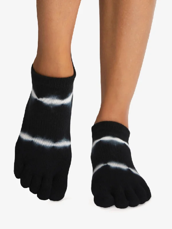 Early Bird ToeSox Full Toe Low Rise Grip Socks - Black Tie Dye Stripe