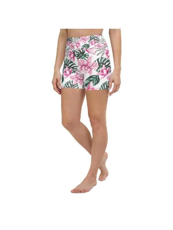 Savings Soar This Weekend Tropical Floral White Yoga Shorts