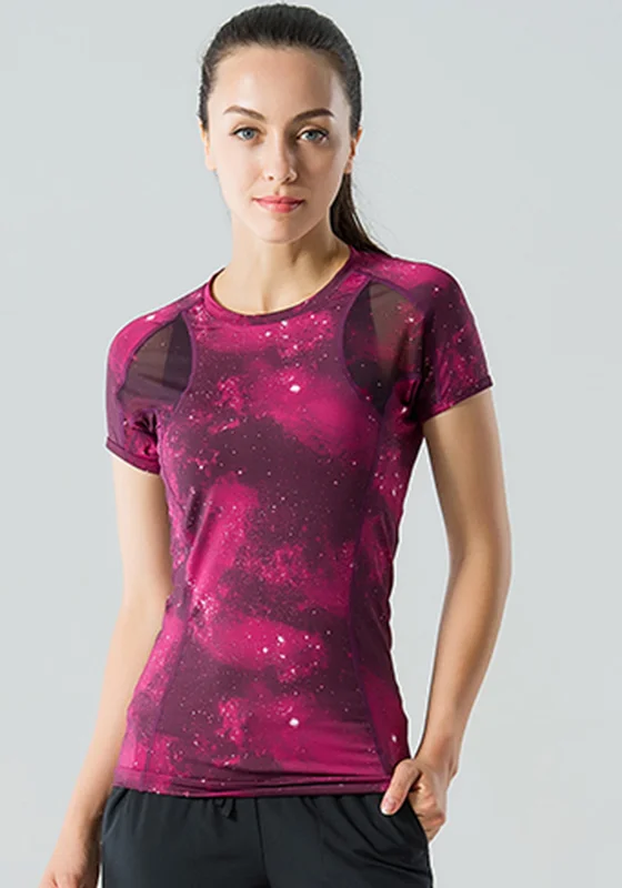 Huge Savings Mesh Panel Short-sleeve Yoga Top