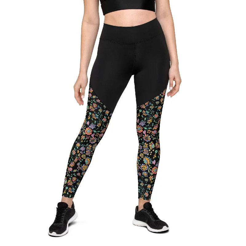 Deal of the Day Vibrant Floral on black Sports Leggings